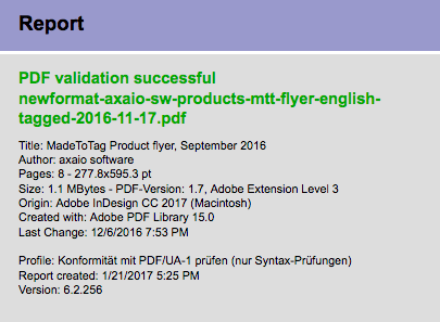 Actino software - Actino DPS Validation Report - Successful - Picture