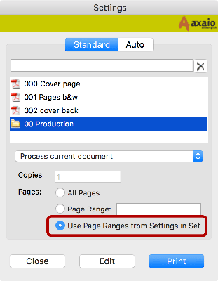 axaio software MadeToPrint - Settings - Use Page Ranges - Picture