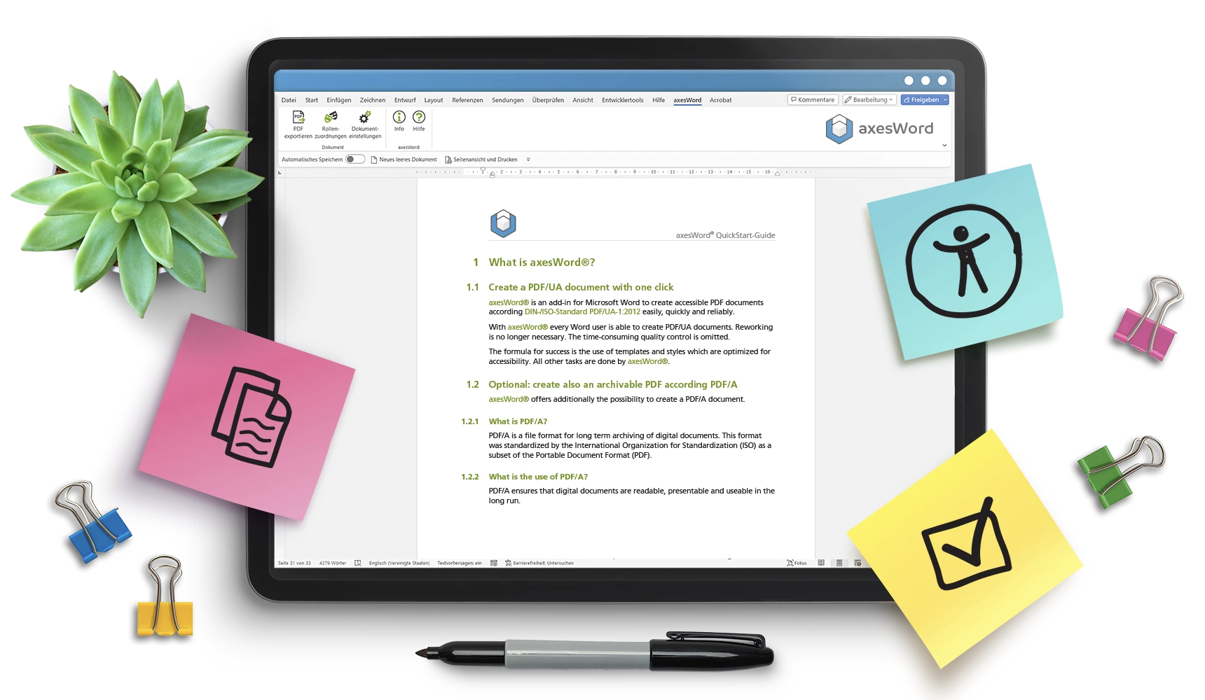 axes4 axesWord, Skapa, helt automatiskt, PDF/UA- och WCAG-kompatibla tillgängliga PDF-dokument direkt från Microsoft Word med bara några få klick - Bild