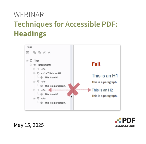 PDF Association, Webinar: Tekniker för tillgänglig PDF, Rubriker, 15 maj 2025 - Banner
