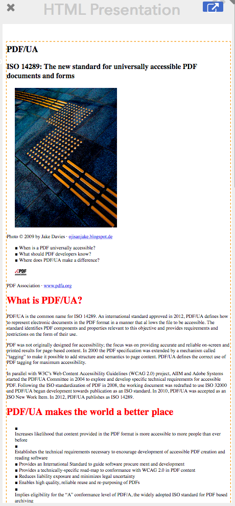 PDF/UA Flyer, HTML-version av PDF med utökad inbäddad CSS - Bild